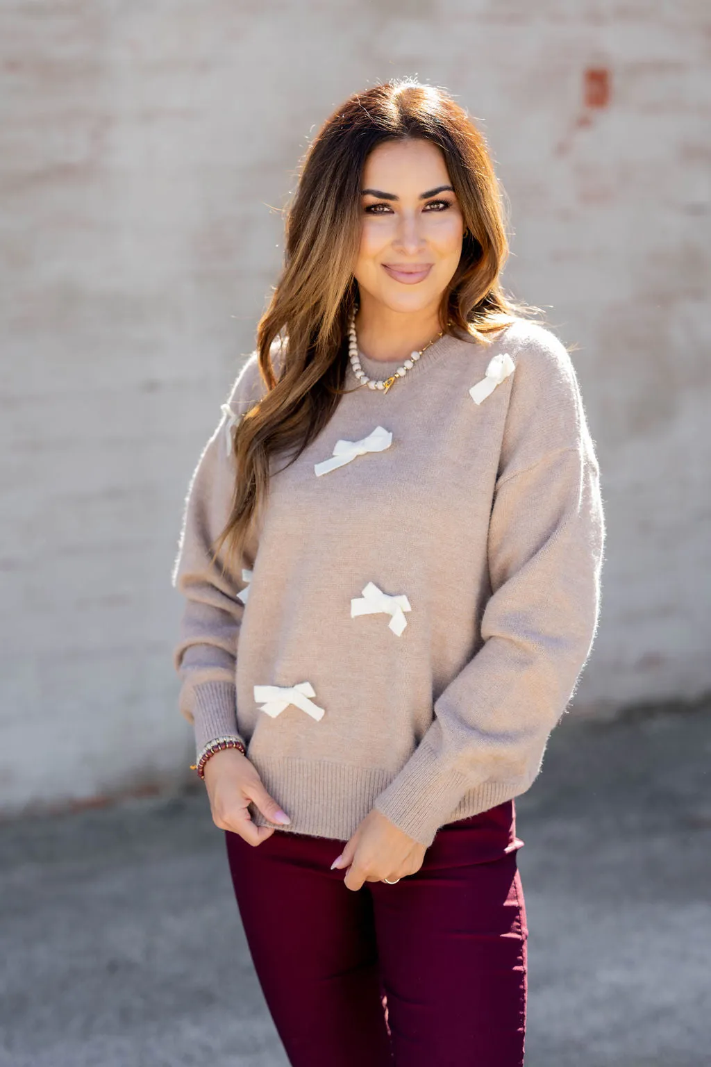 Heathered Bow Accented Sweater