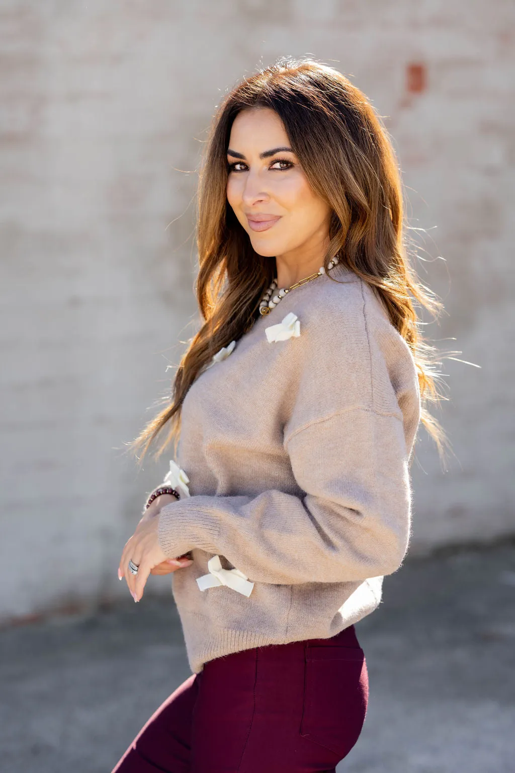 Heathered Bow Accented Sweater