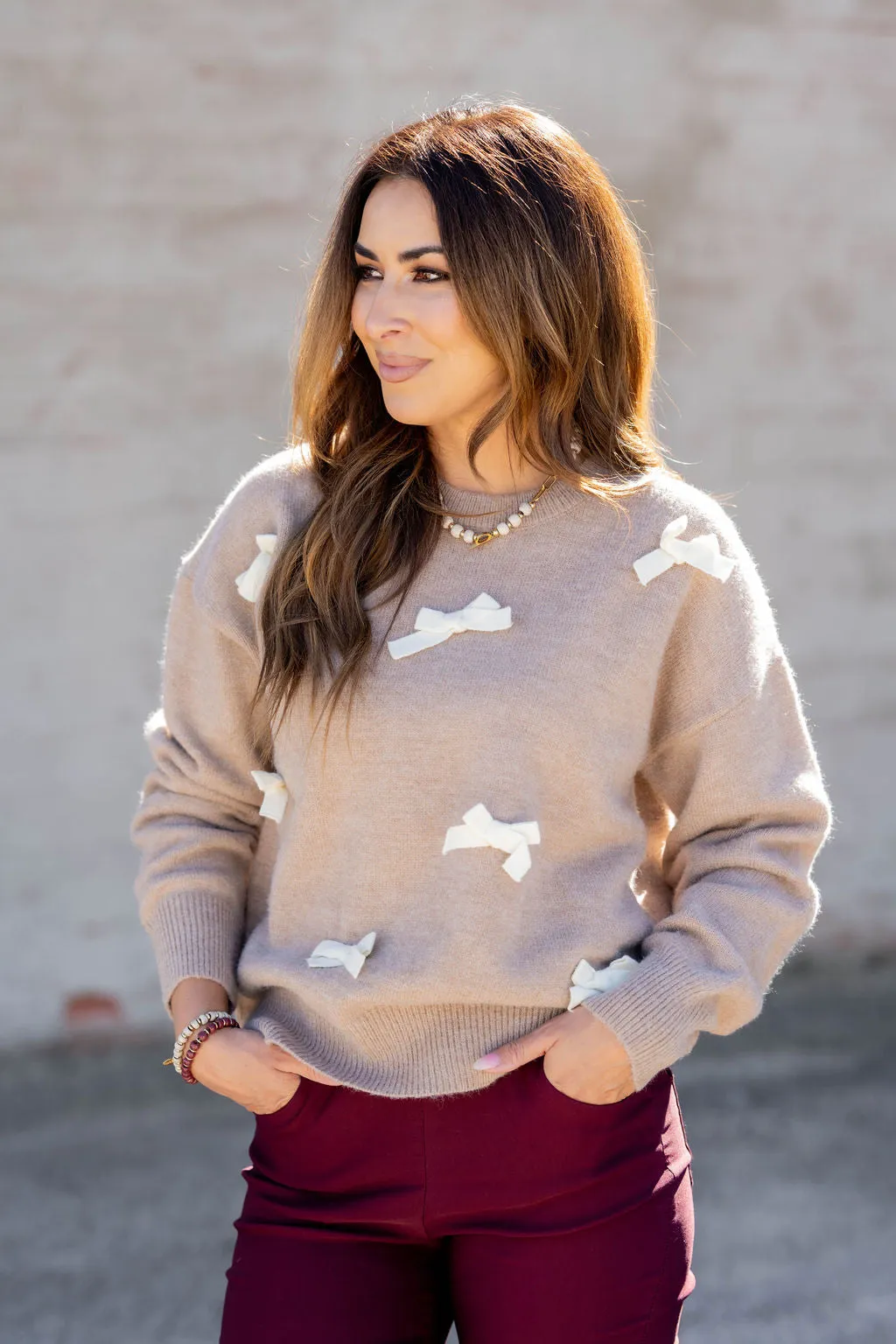 Heathered Bow Accented Sweater