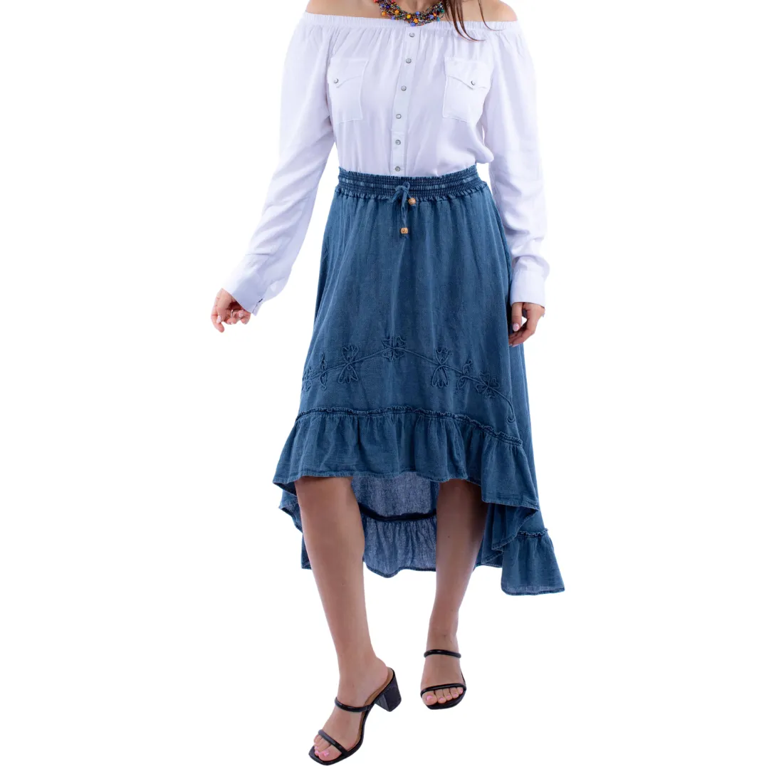 Hi/Lo Ruffle Dark Blue Skirt