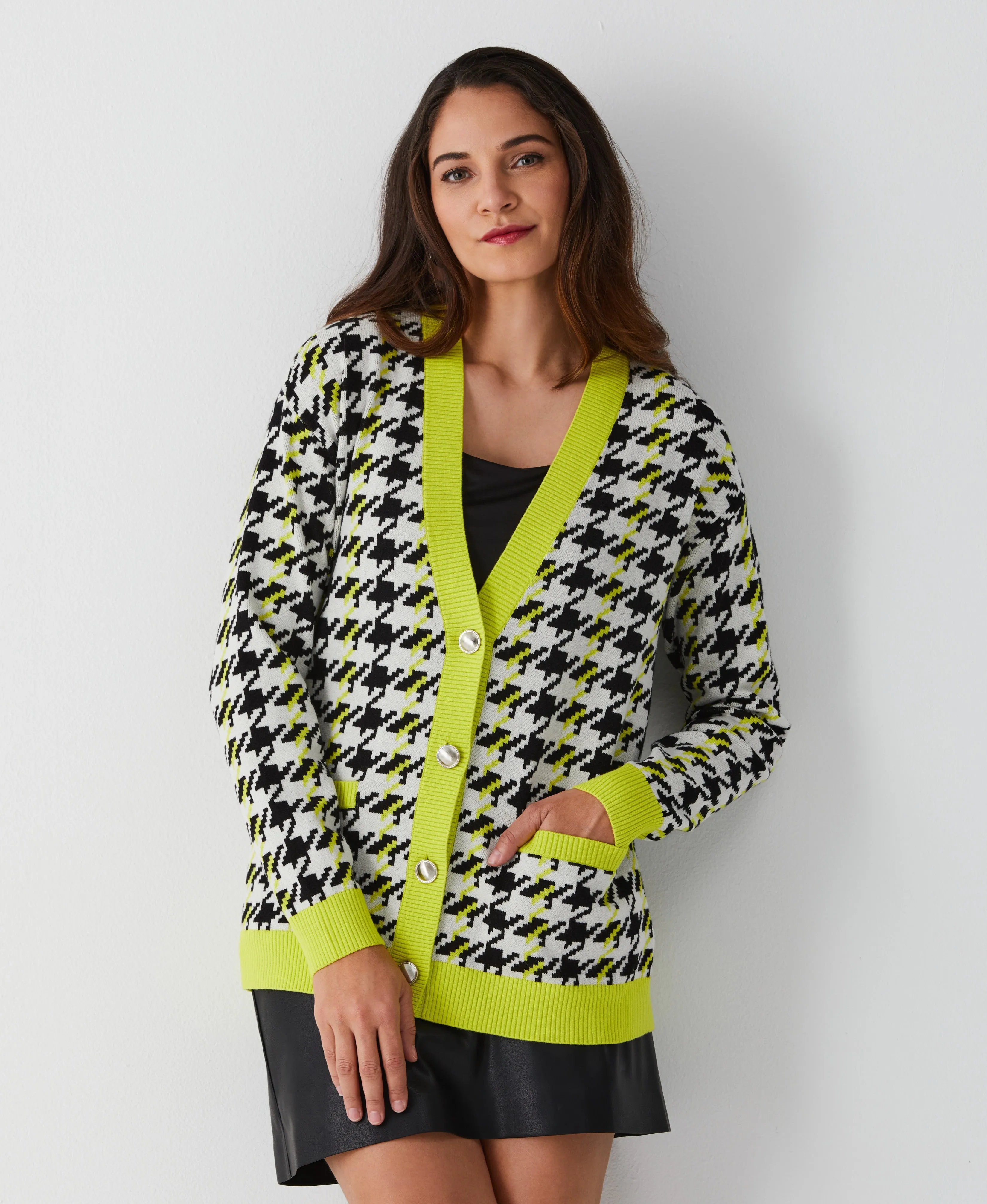 Houndstooth Relaxed Cardigan