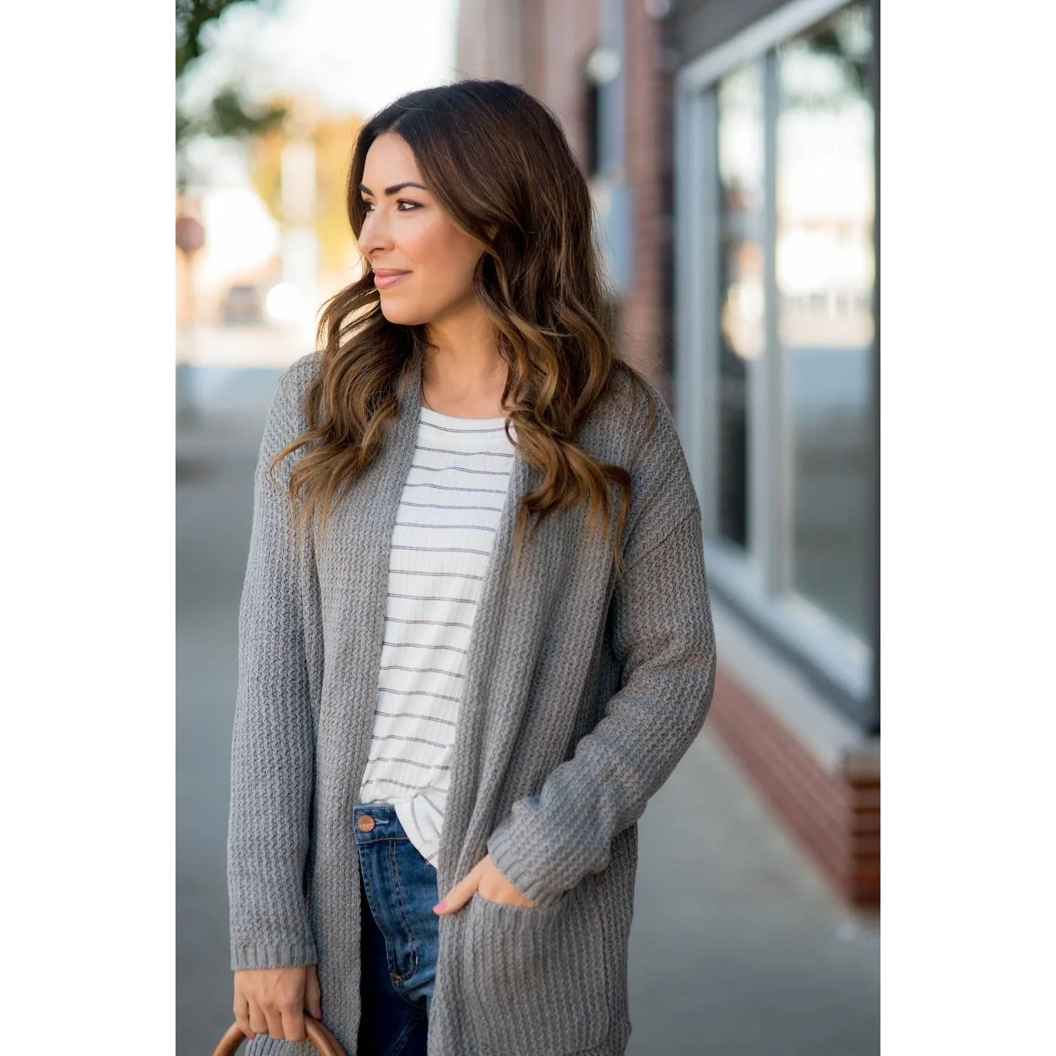 Knit Tunic Pocket Cardigan