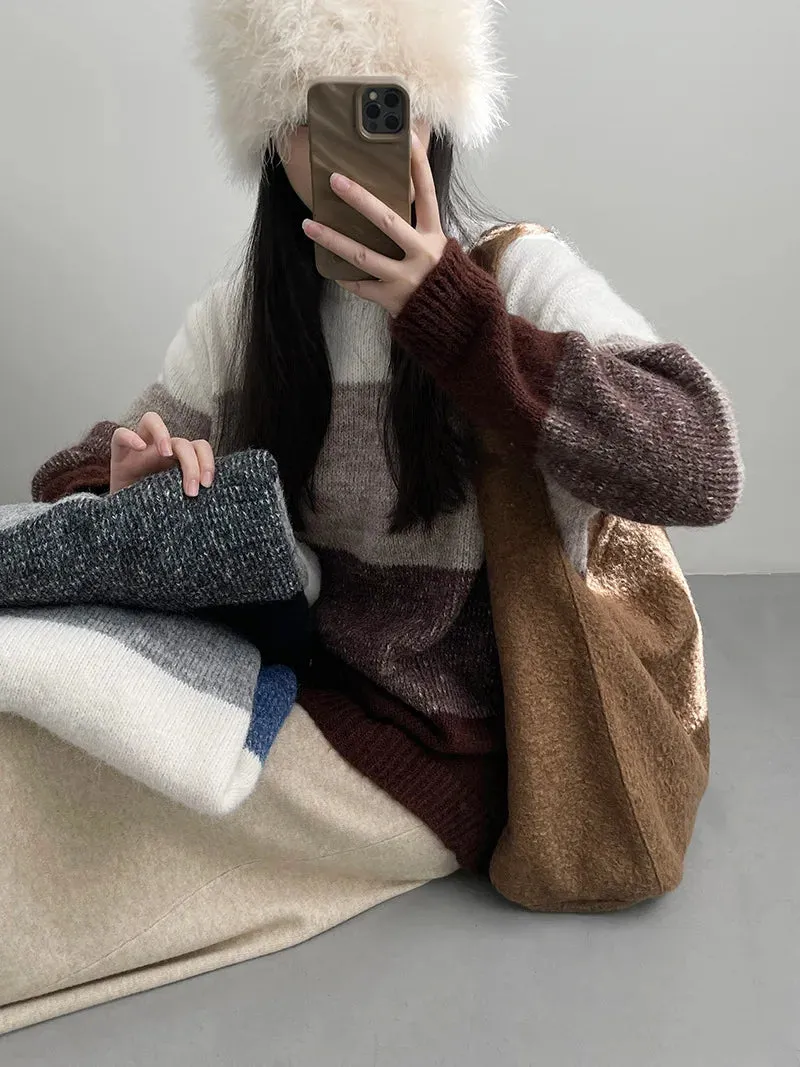 [Korean Style] Crew Neck Color Blocks Cozy Sweater