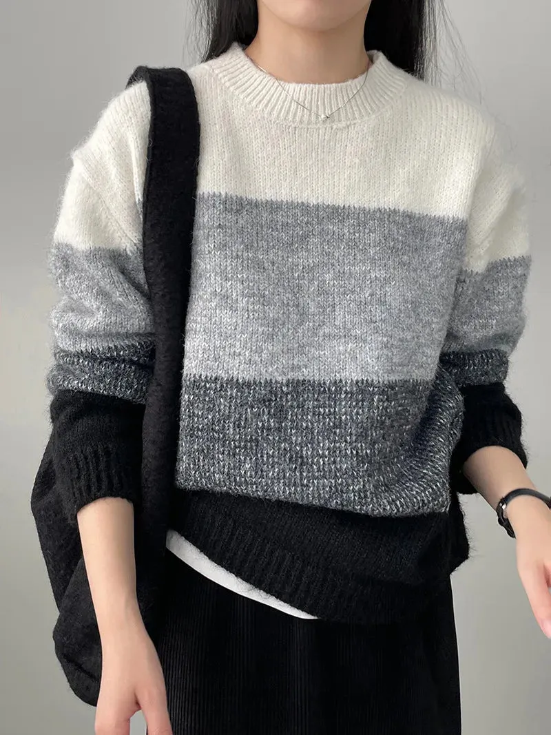 [Korean Style] Crew Neck Color Blocks Cozy Sweater