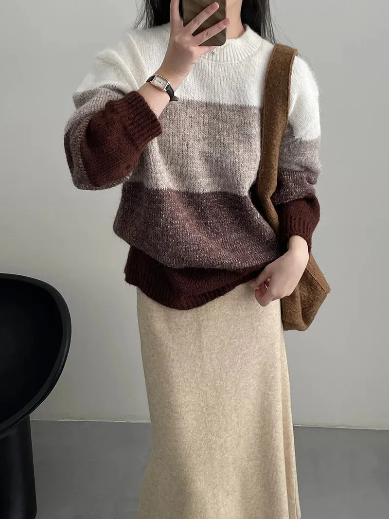 [Korean Style] Crew Neck Color Blocks Cozy Sweater