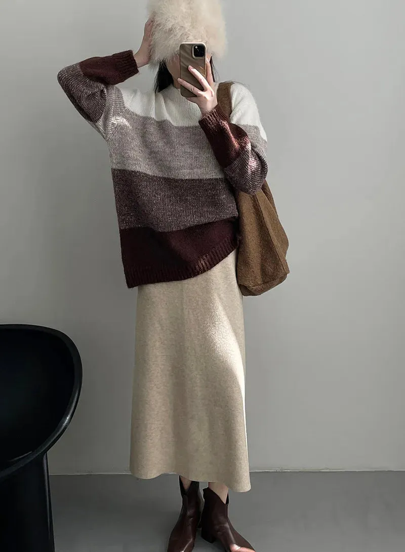 [Korean Style] Crew Neck Color Blocks Cozy Sweater