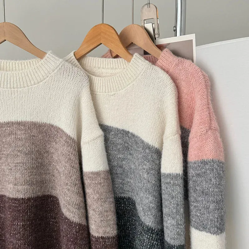 [Korean Style] Crew Neck Color Blocks Cozy Sweater