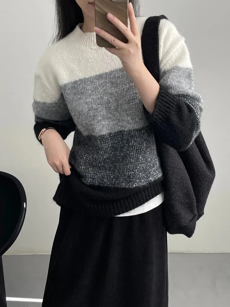 [Korean Style] Crew Neck Color Blocks Cozy Sweater