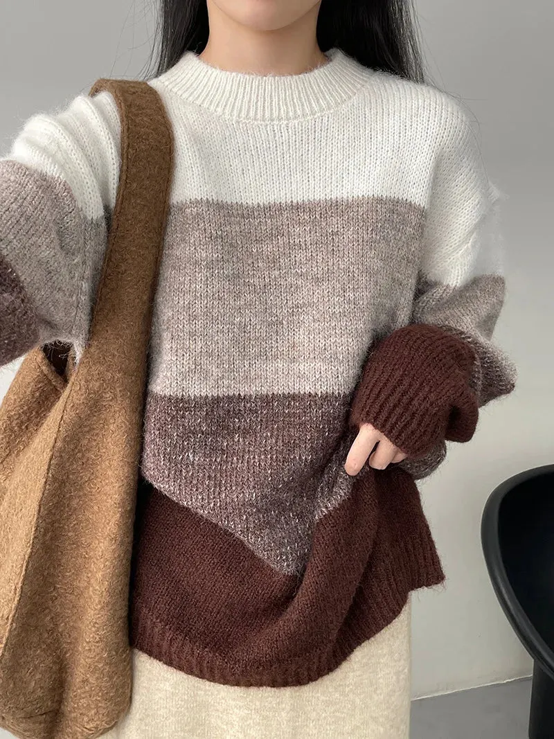 [Korean Style] Crew Neck Color Blocks Cozy Sweater