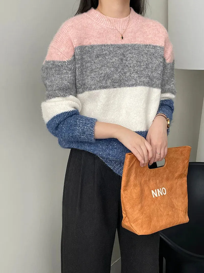 [Korean Style] Crew Neck Color Blocks Cozy Sweater