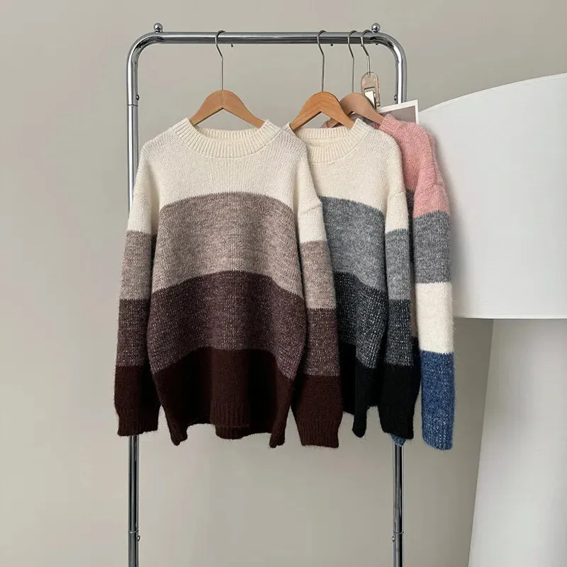 [Korean Style] Crew Neck Color Blocks Cozy Sweater