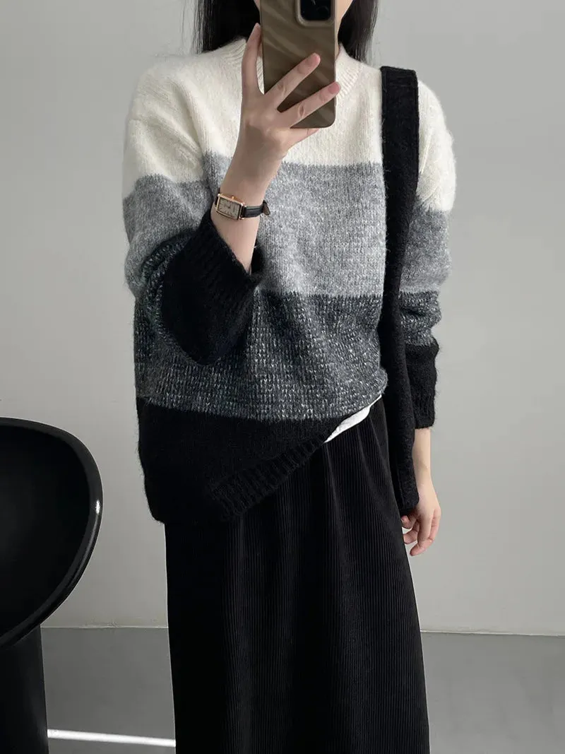 [Korean Style] Crew Neck Color Blocks Cozy Sweater