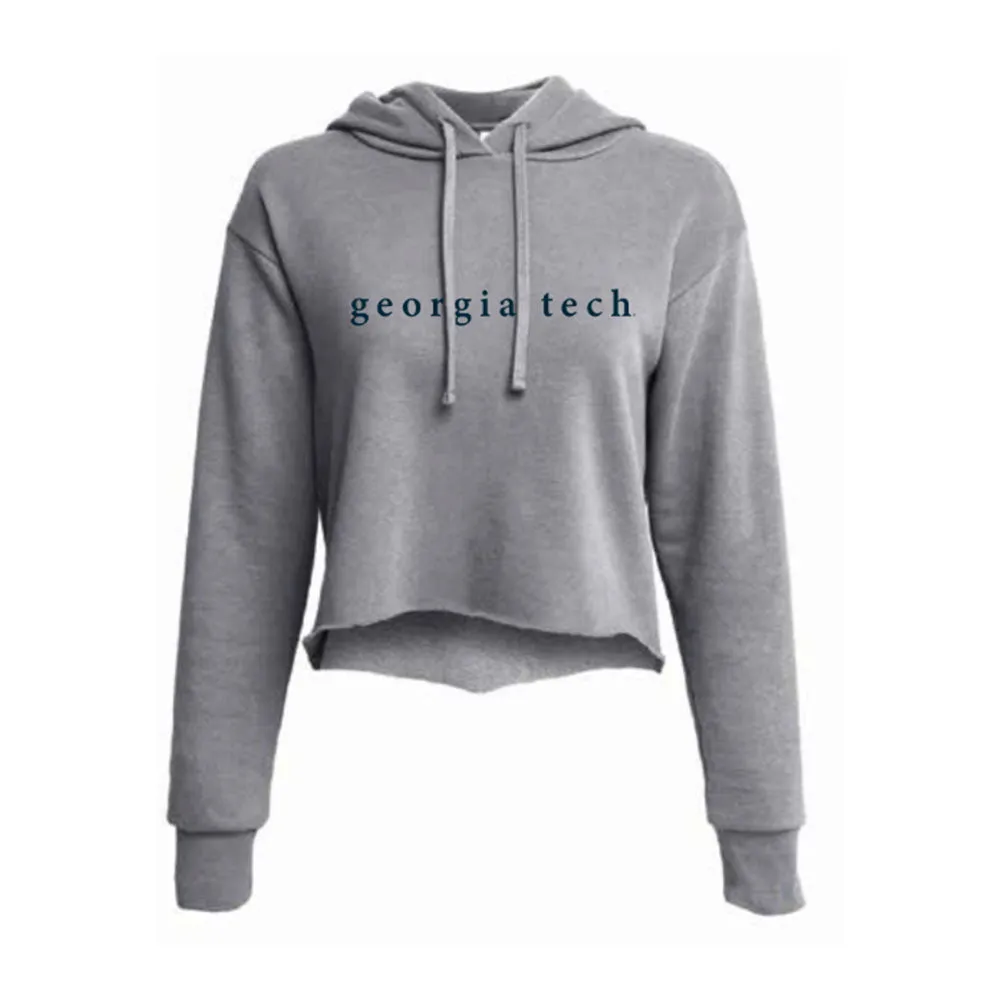 Ladies Georgia Tech Yellow Jackets Hooded Crop Grey Sweatshirt