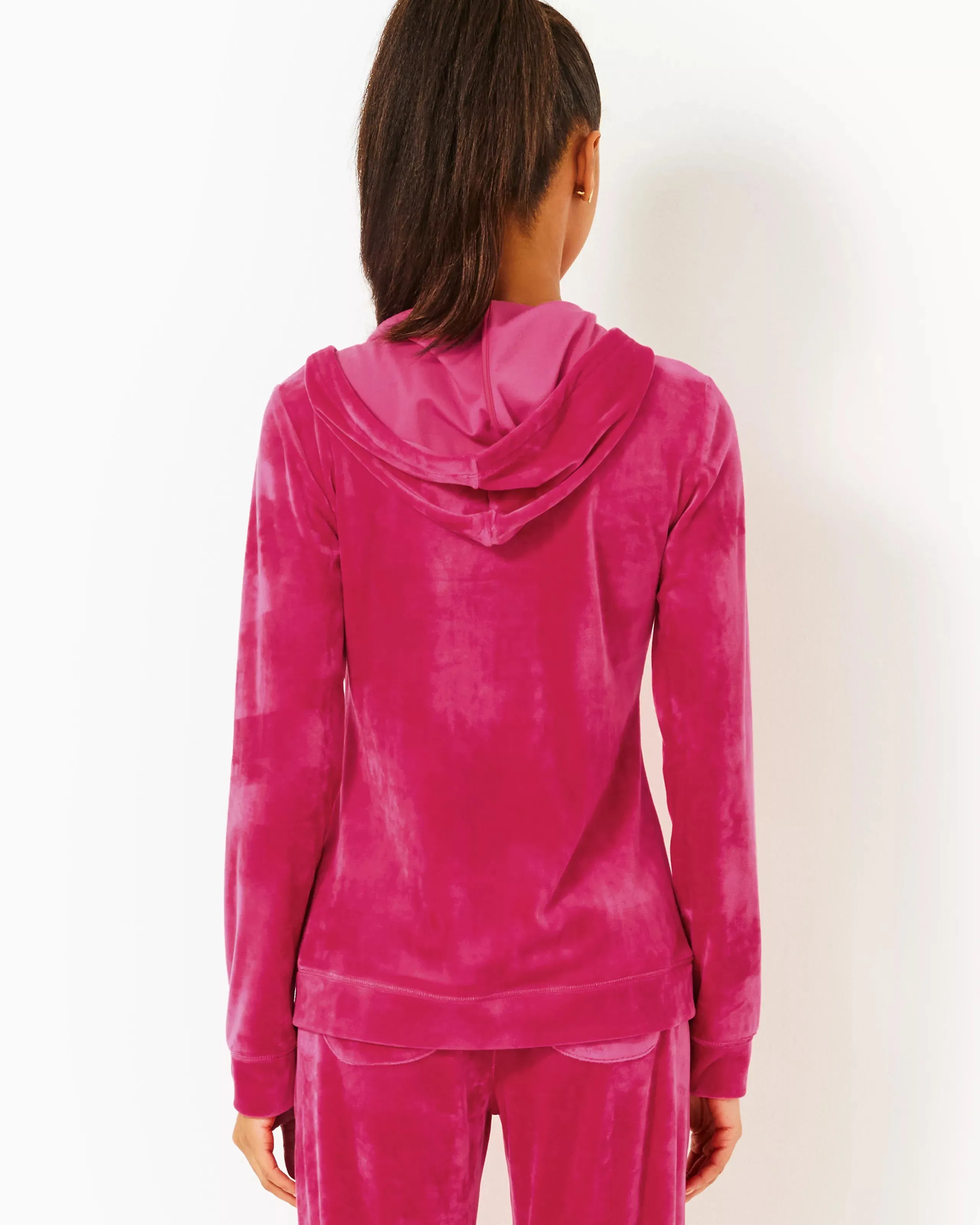 Larina Velour Zip-Up Hoodie (Raspberry Rogue)