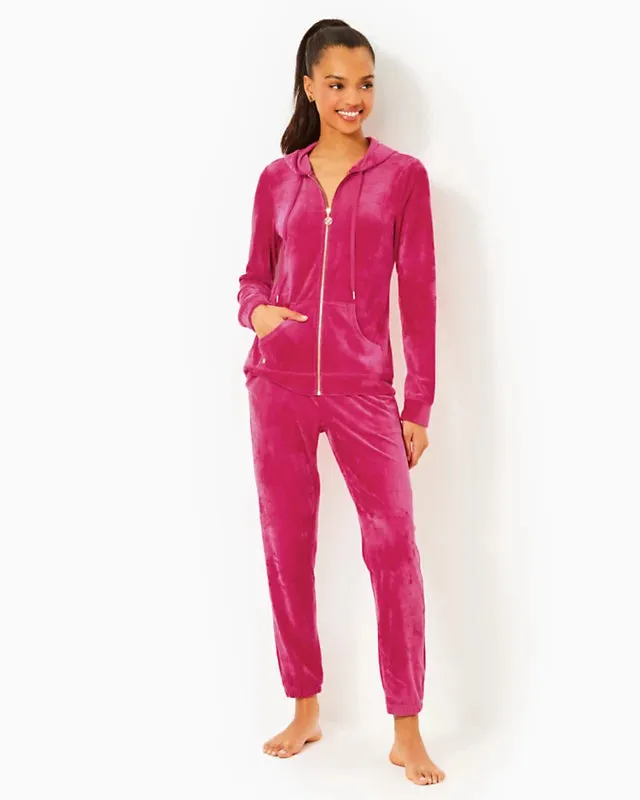 Larina Velour Zip-Up Hoodie (Raspberry Rogue)