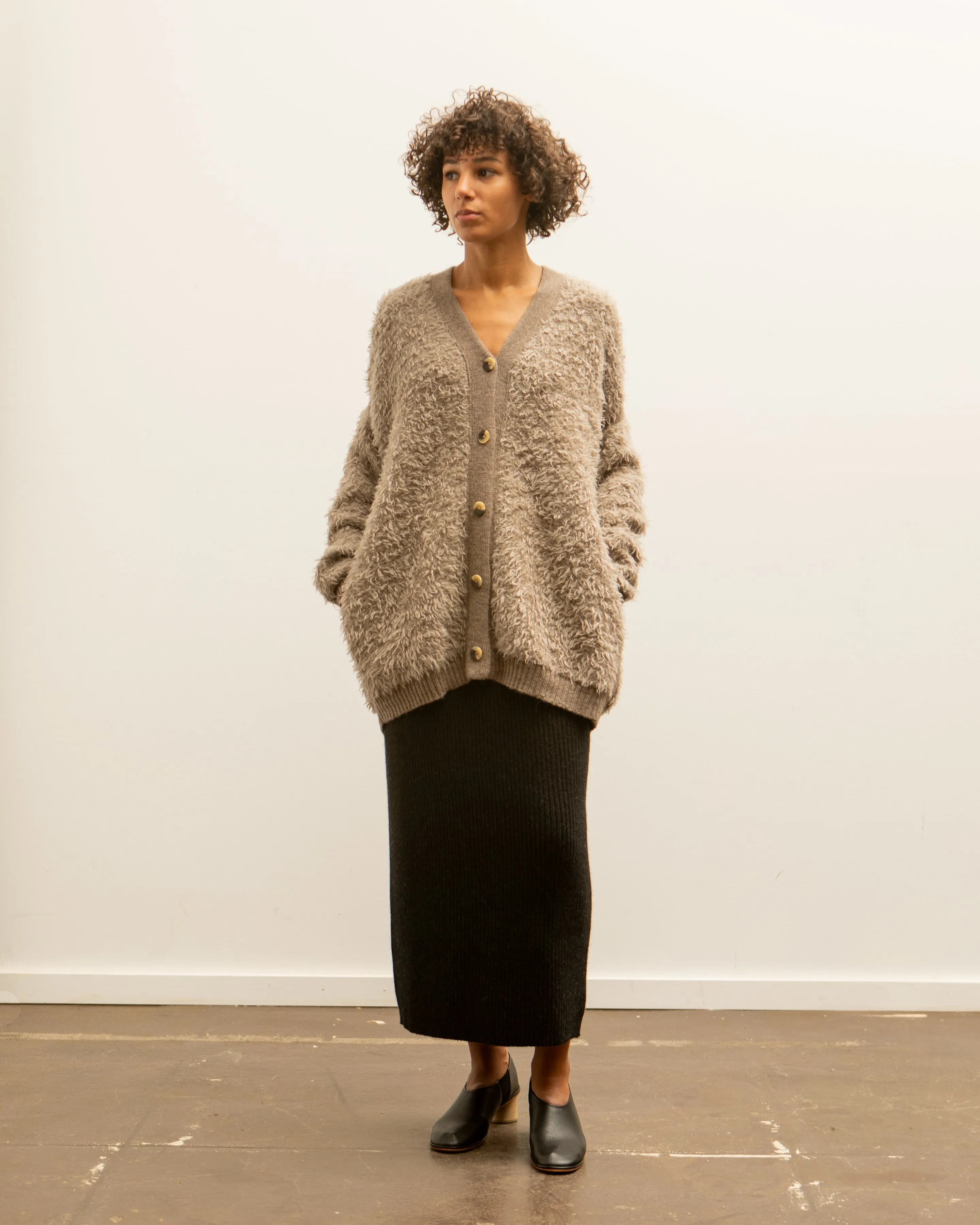 Lauren Manoogian Sherpa Cardigan, Taupe/Granite