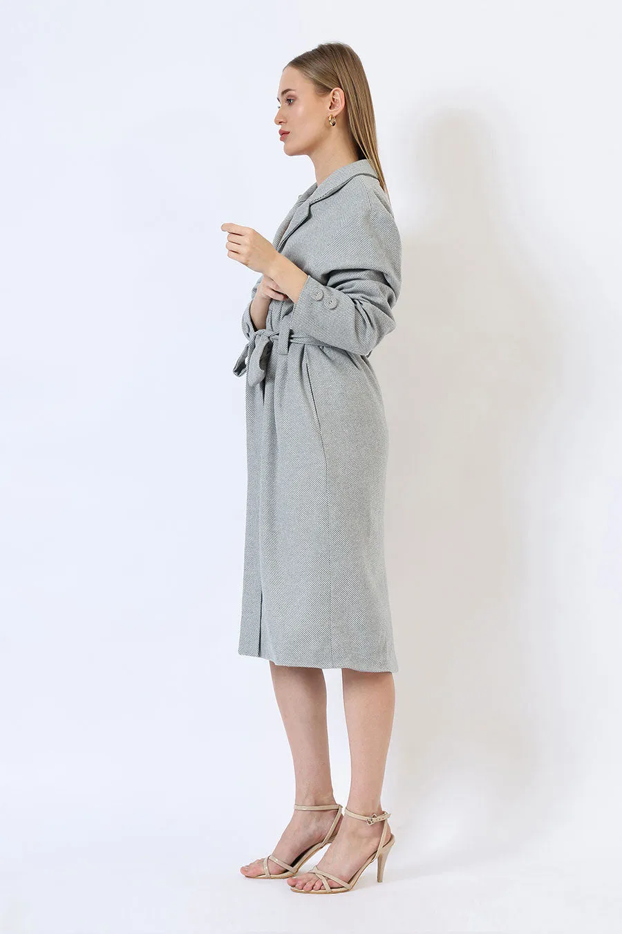 Light Blue & White Savannah Breeze Long Trench Coat