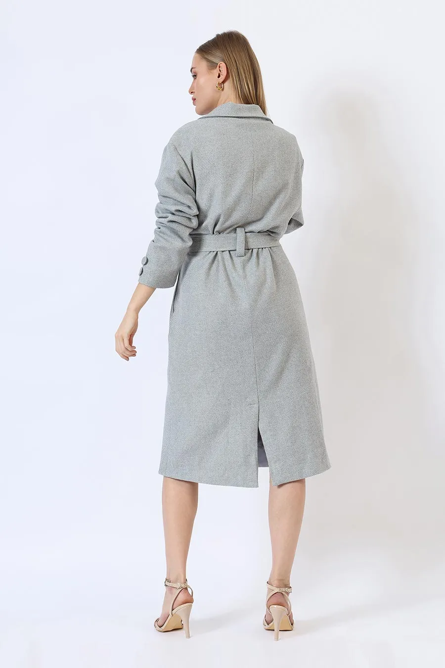 Light Blue & White Savannah Breeze Long Trench Coat