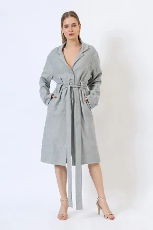 Light Blue & White Savannah Breeze Long Trench Coat