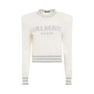 Logo Mesh Wool & Cashmere Pullover in White