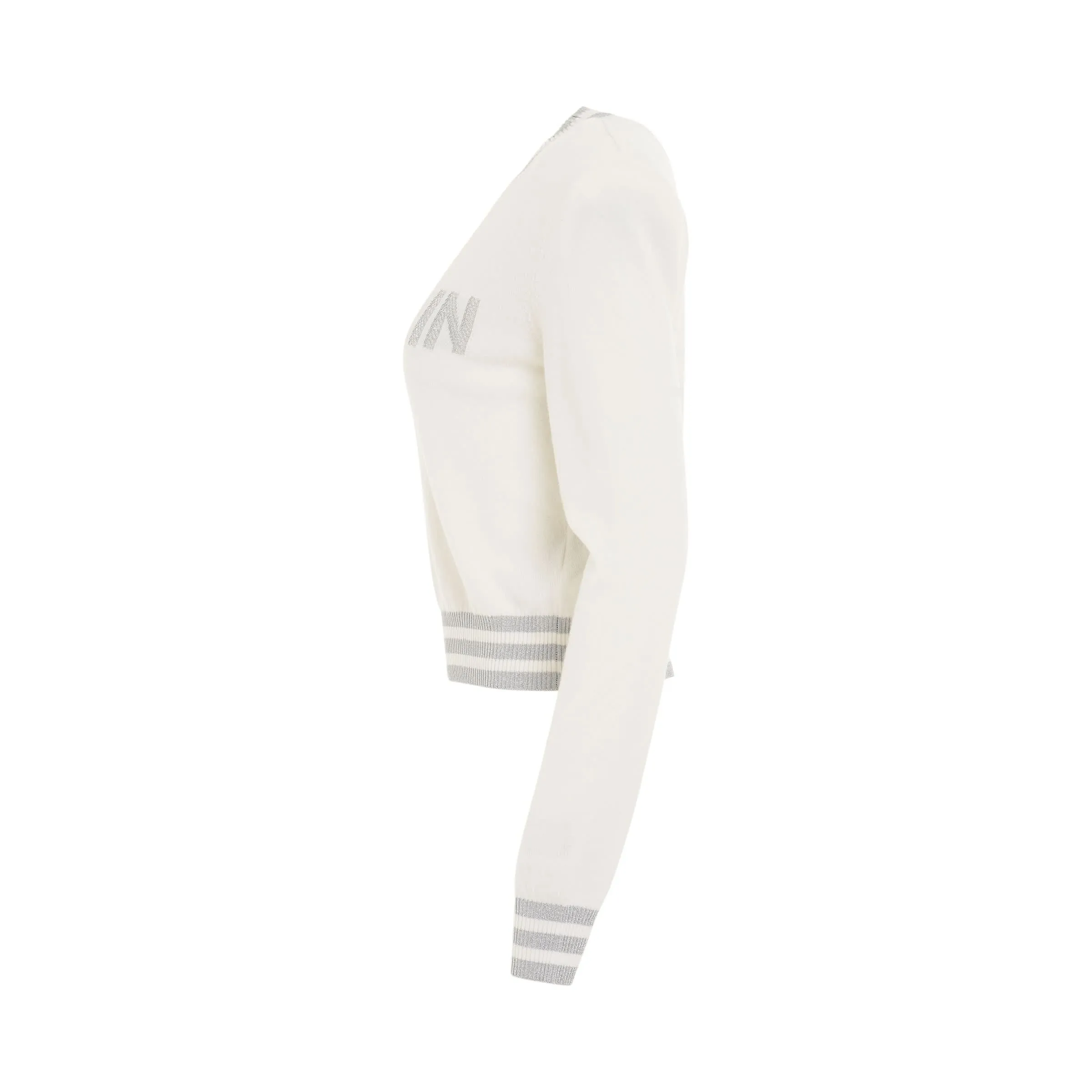 Logo Mesh Wool & Cashmere Pullover in White