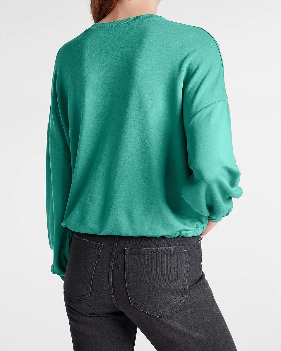 Long Sleeve Drawstring Banded Bottom Sweatshirt in Dusky Green