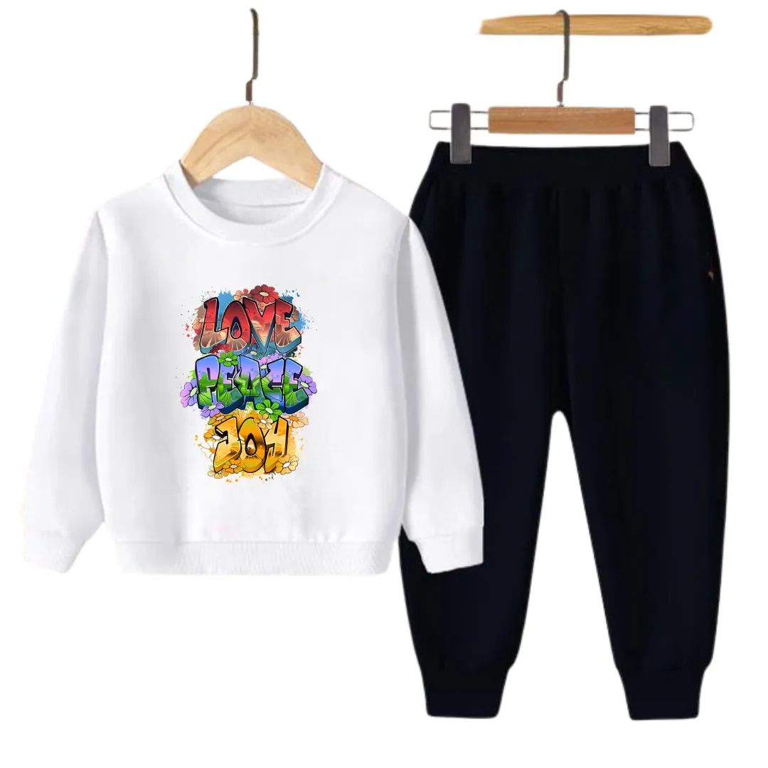 LOVE PEACE JOY PRINTED SWEATSHIRT SET