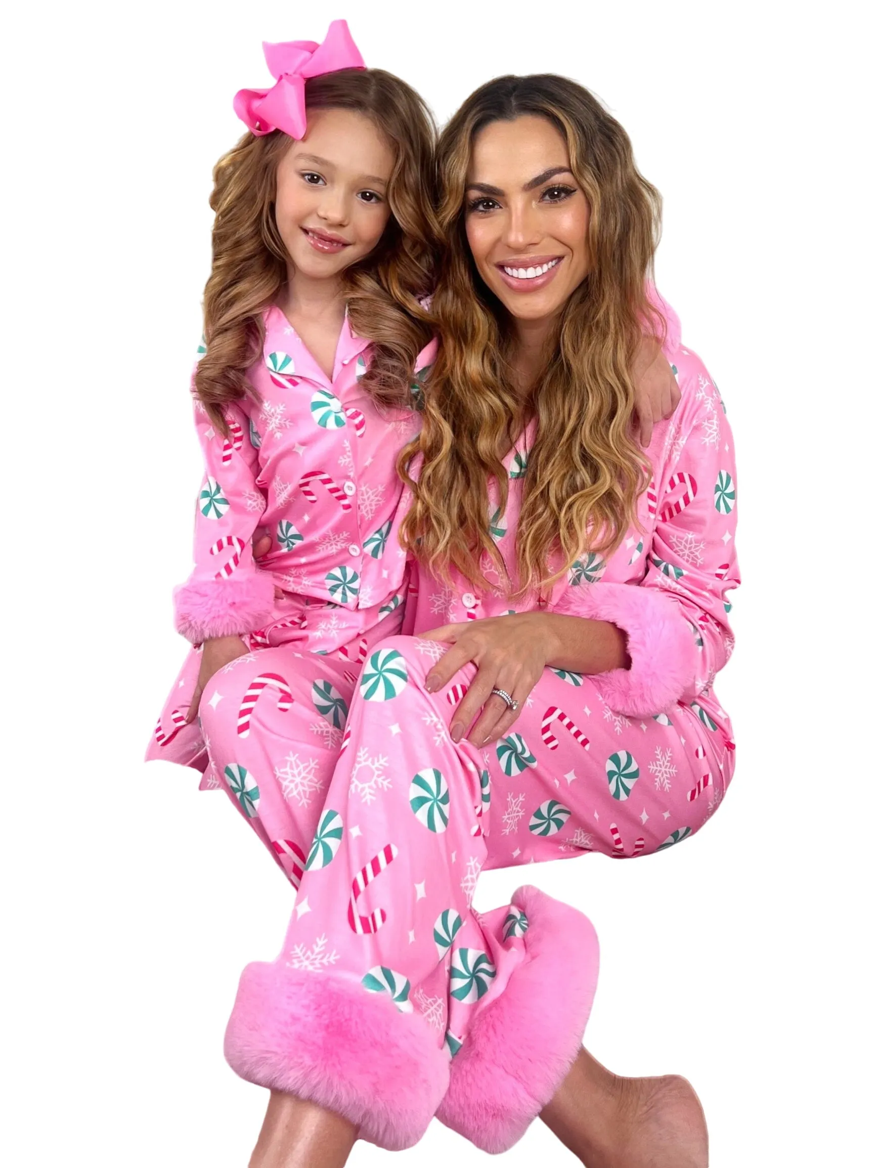 Mommy And Me Peppermint Candy Dream Furry Pajama Set