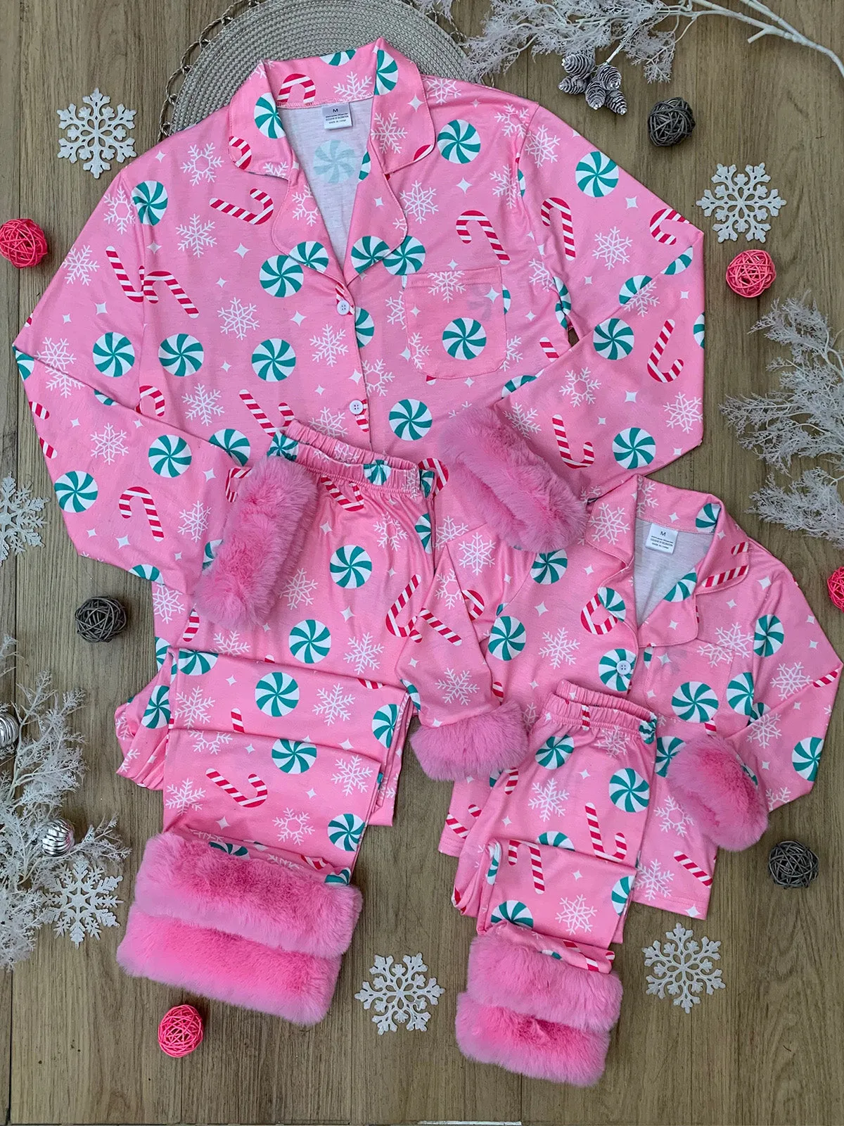 Mommy And Me Peppermint Candy Dream Furry Pajama Set