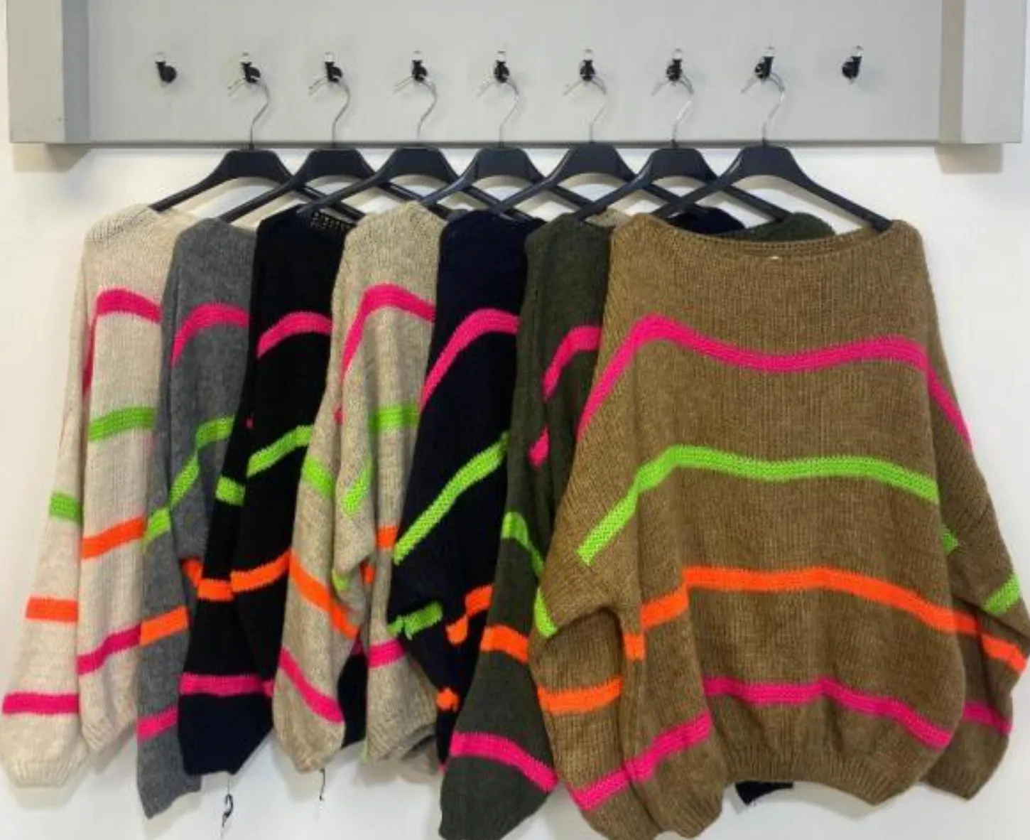 Neon Stripe Jumper - Khaki