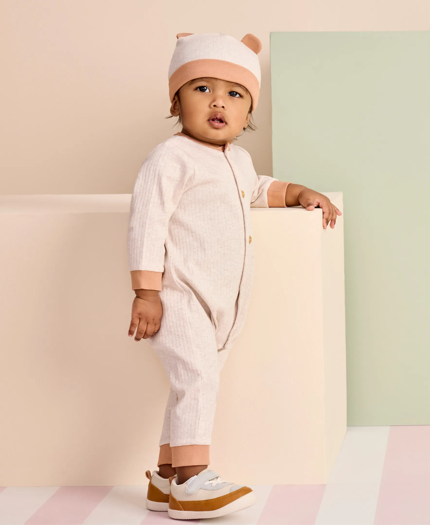 Oatmeal Ribbed Coverall Set