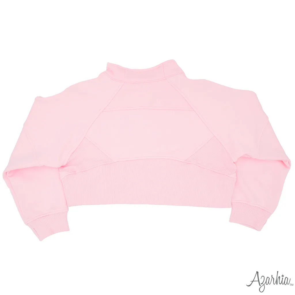 Oversized Cropped 1/4 Zip Sweatshirt in Light Pink