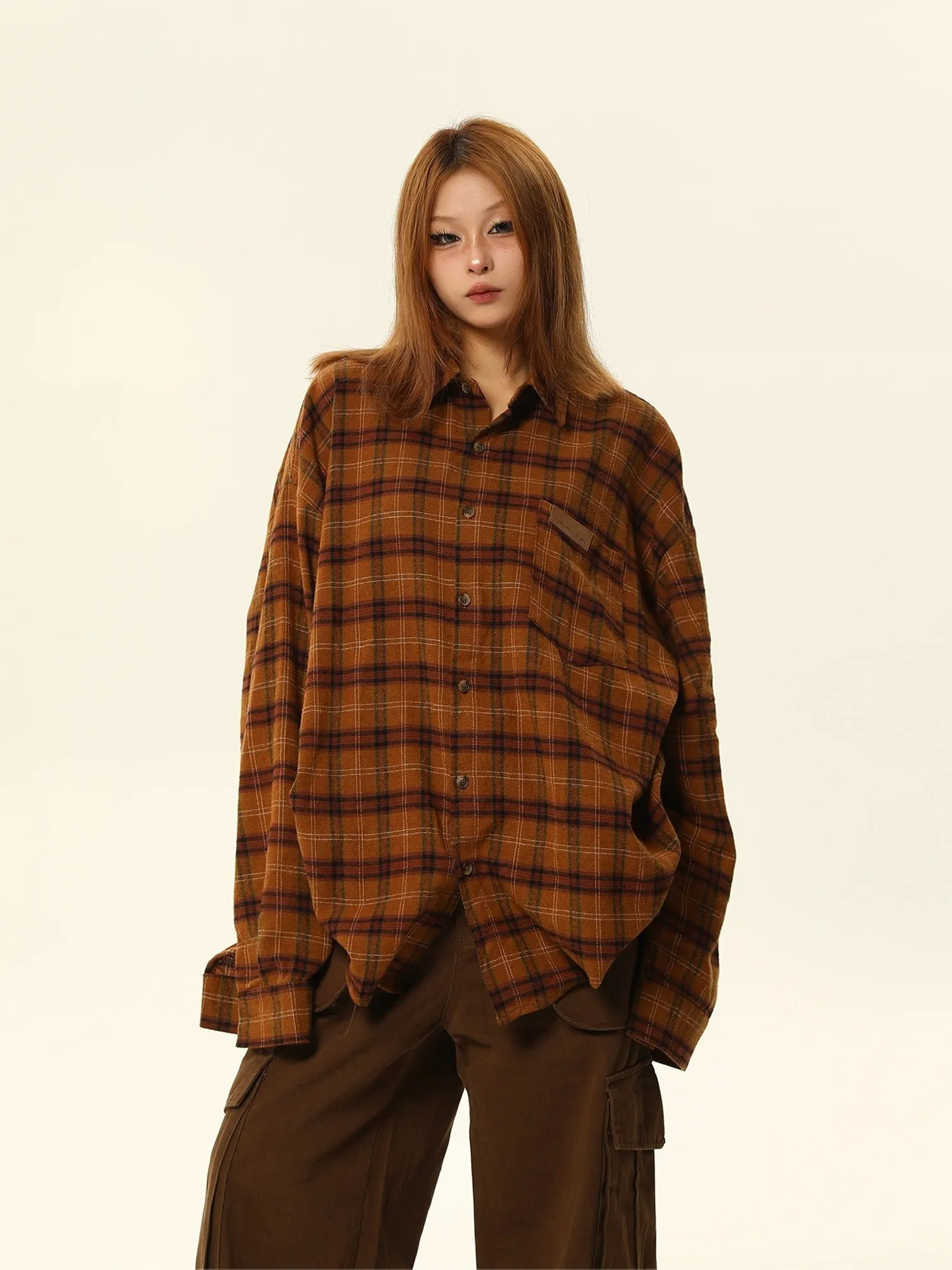 Oversized Flannel Plaid Button-Down Shirt