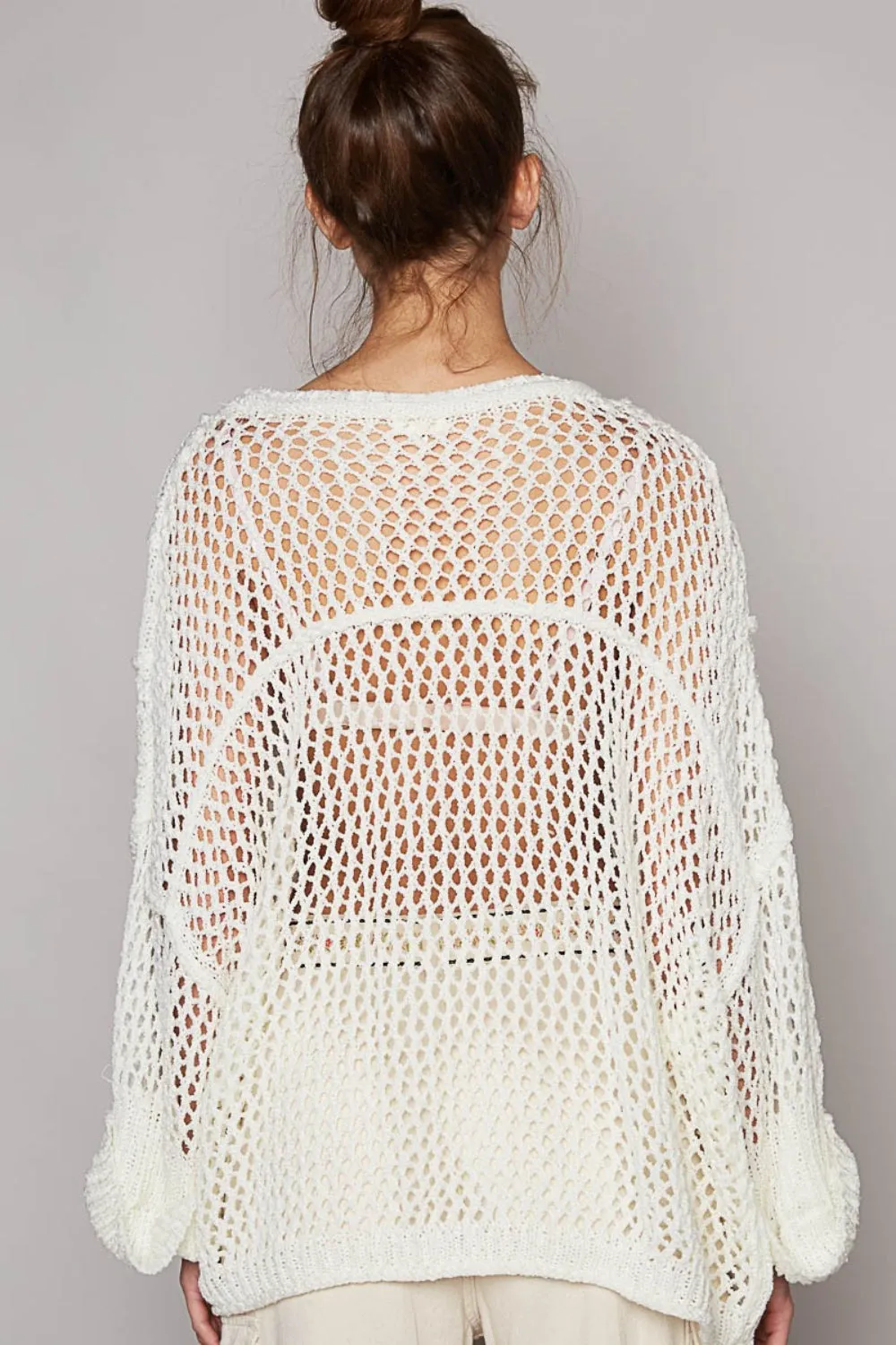 POL Openwork Long Sleeve Knit Cover Up