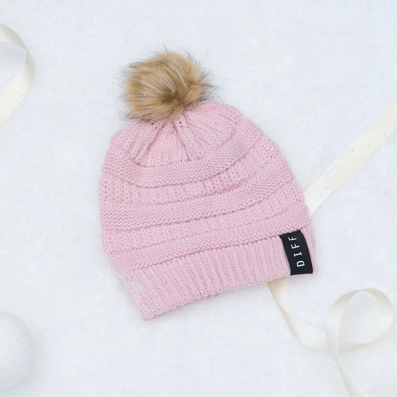 POM POM KNIT BEANIE - PINK