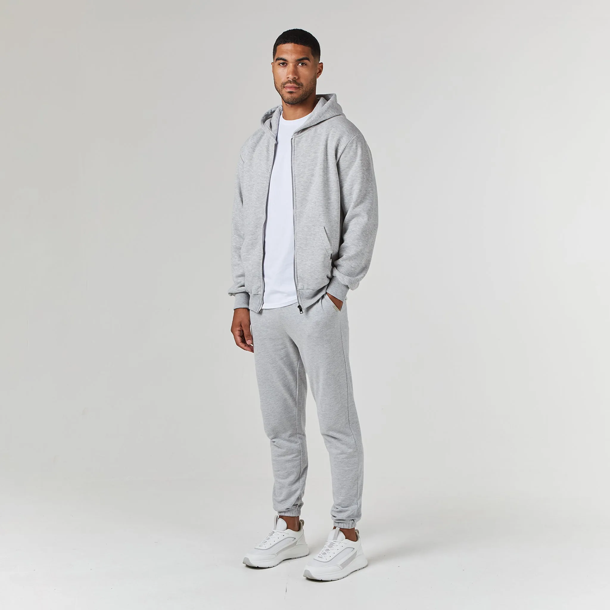 Relaxed Full Zip Hoodie | Grey Marl