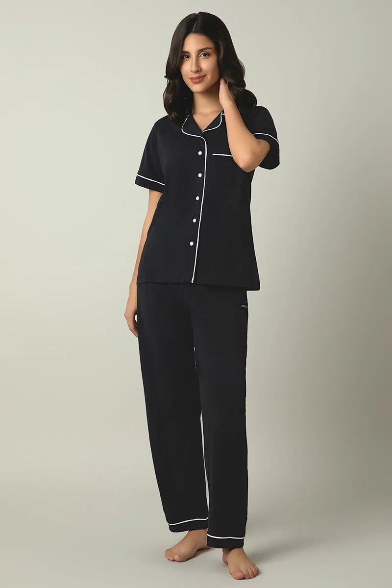 Sleep Button Down PJ Set - Black