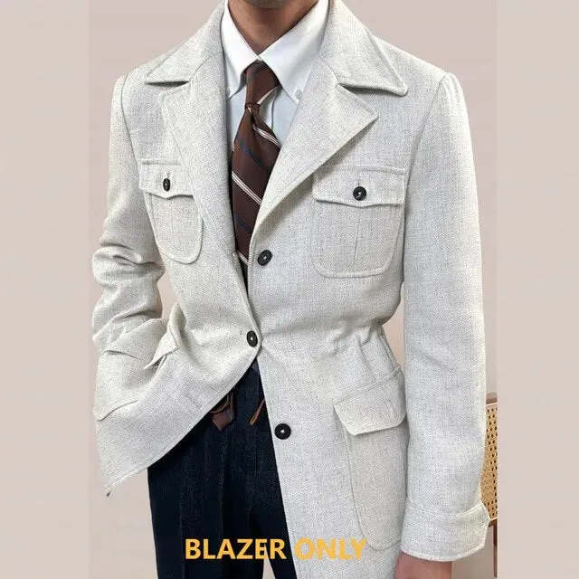 Solid 4 Pockets Single Breasted Blazer