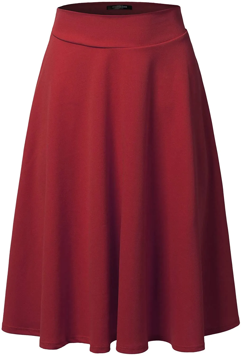 SSOULM Women's High Waist Flare A-Line Midi Skirt with Plus Size