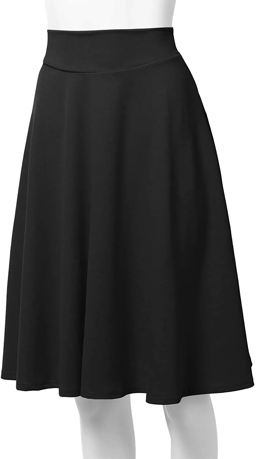 SSOULM Women's High Waist Flare A-Line Midi Skirt with Plus Size