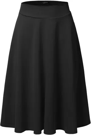 SSOULM Women's High Waist Flare A-Line Midi Skirt with Plus Size