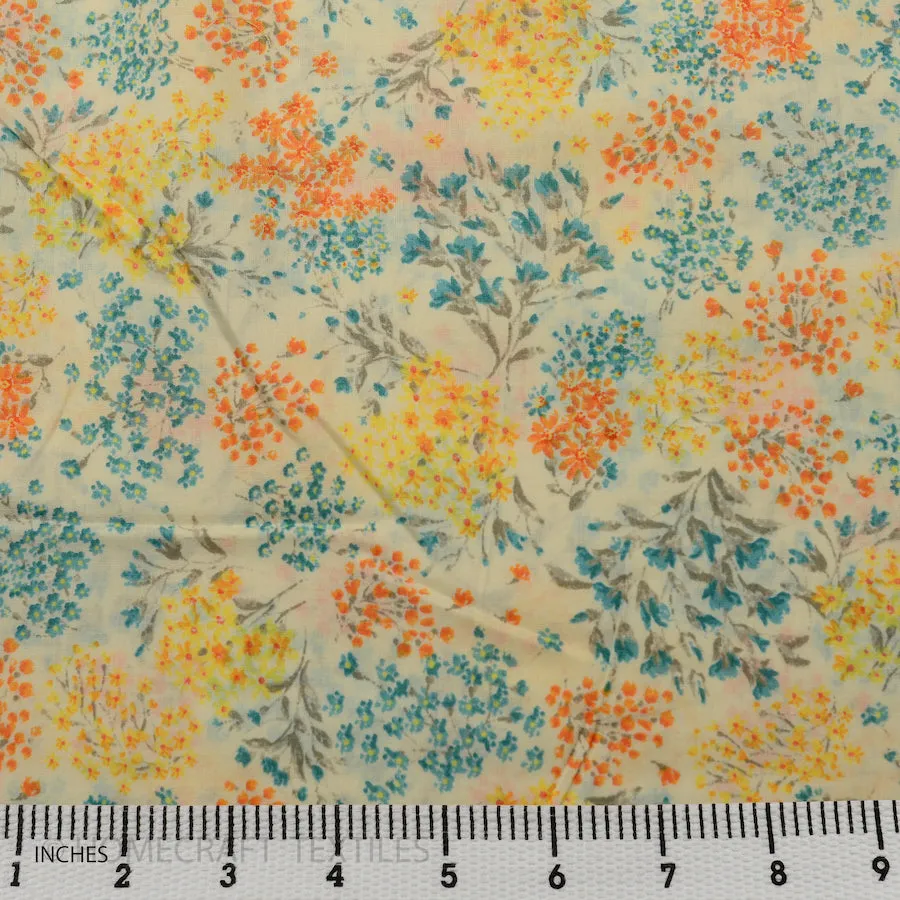 Teal Wildflowers Cotton Print