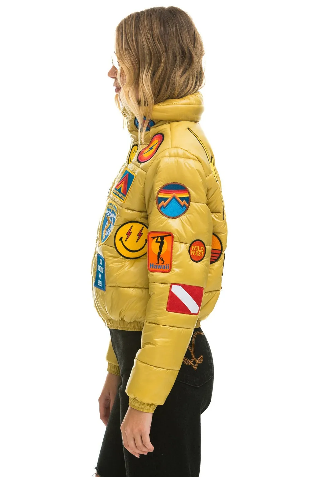 VINTAGE PATCH APRES PUFFER JACKET - HONEY GLOSSY