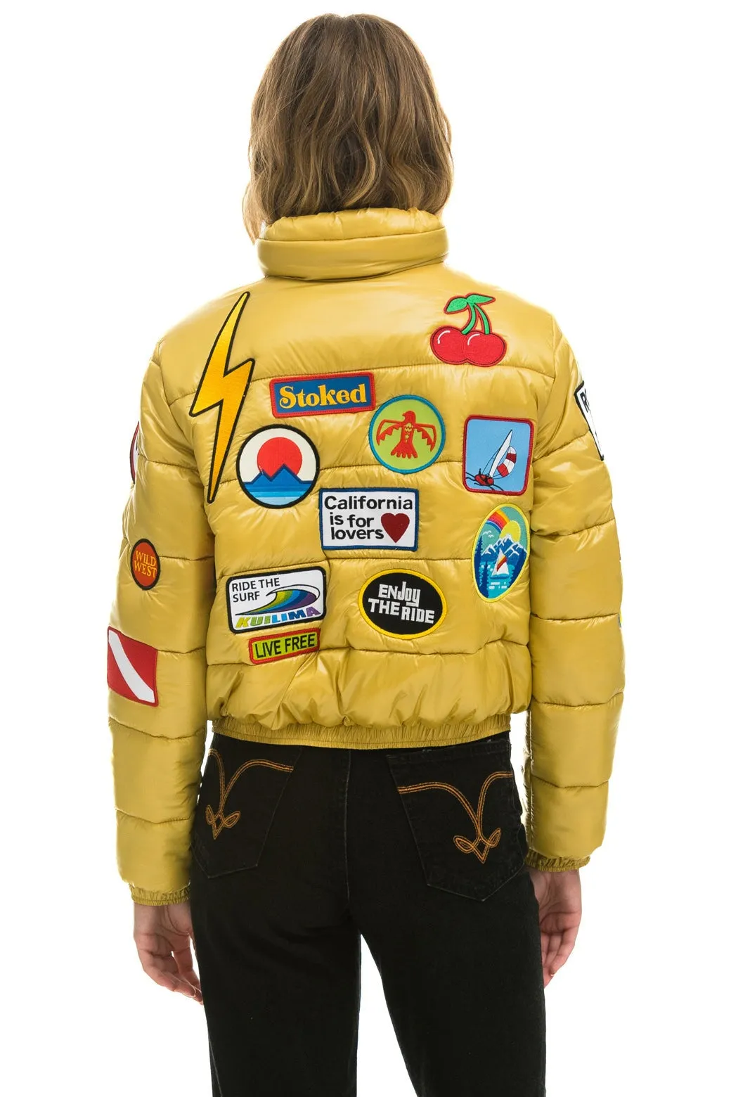 VINTAGE PATCH APRES PUFFER JACKET - HONEY GLOSSY