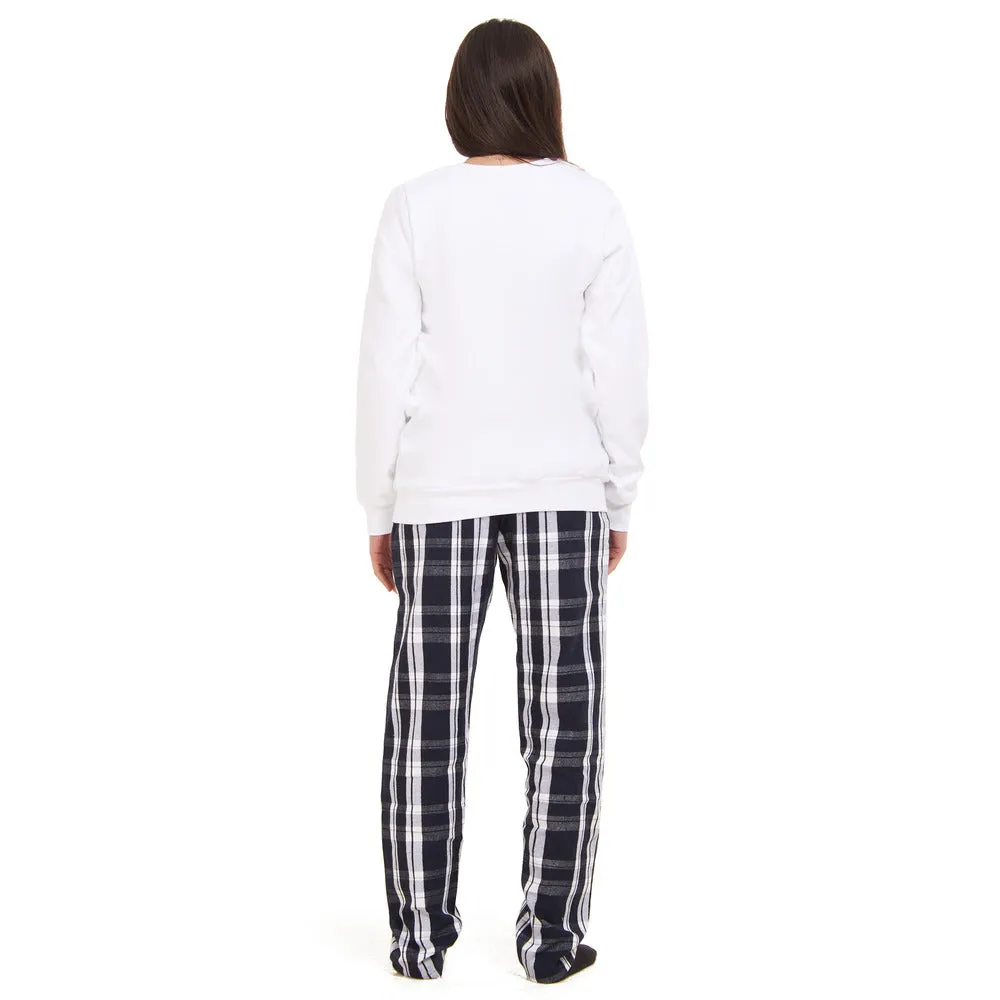 Women Winter Pajama Set Christmas Tree Sweatshirt   Black x White Checkered Pants