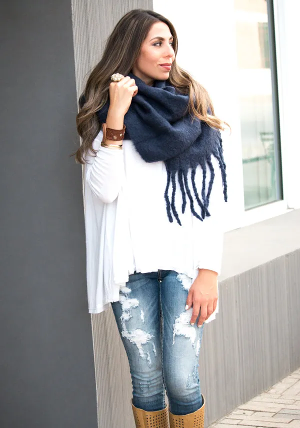 Wool Blend Tassel Wrap & Scarf