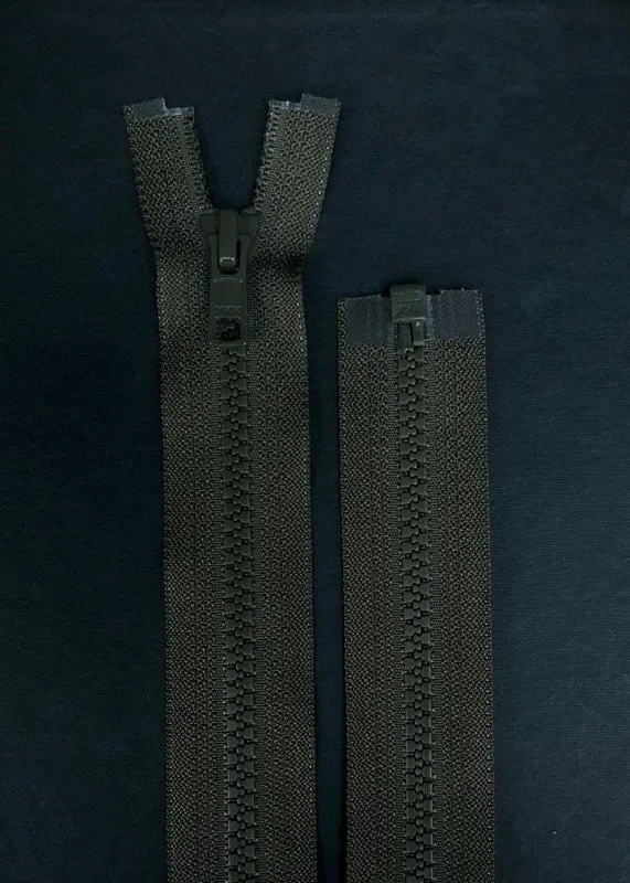 YKK, Open Ended Zip.  Vislon 5. Khaki